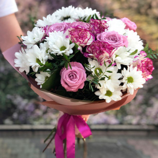 Bouquet with roses and chrysanthemums photo