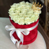 Box of white roses with crown photo
