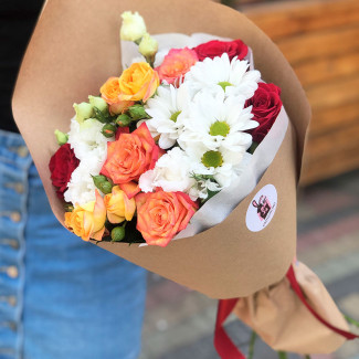 Bouquet of roses and chrysanthemums photo