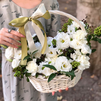 Basket with White Flowers