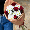 Bouquet of white chrysanthemums with red roses photo