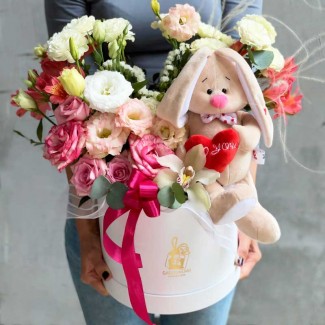 Flowers in a Box with a Rabbit