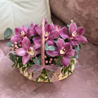 Basket with Pink Orchids