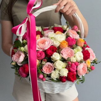 Basket with Multicolored Roses