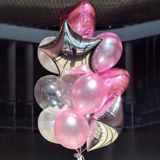 Розовые и серебряные воздушные шарики фото